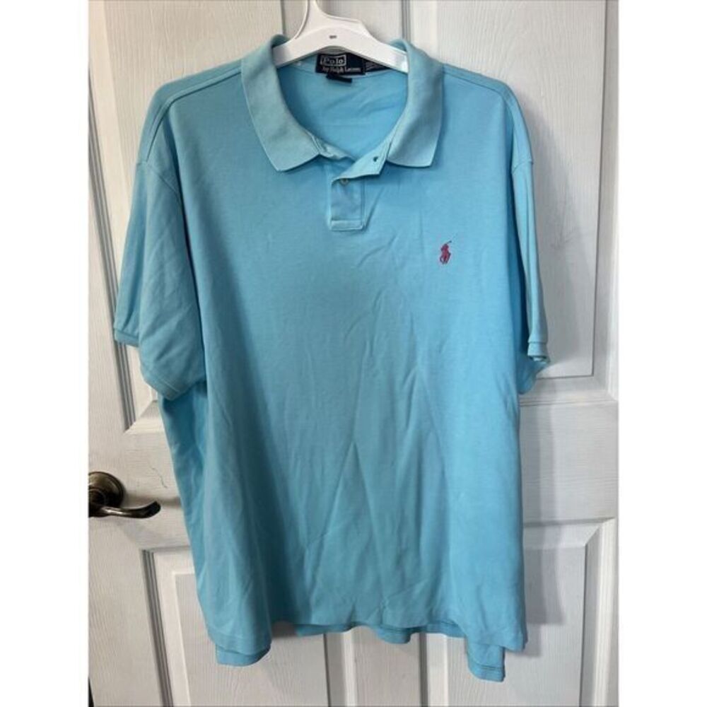 Polo Ralph Lauren Polo Custom Fit Shirt Mens Size XXL TG Sky Blue 100%‎ Cotton